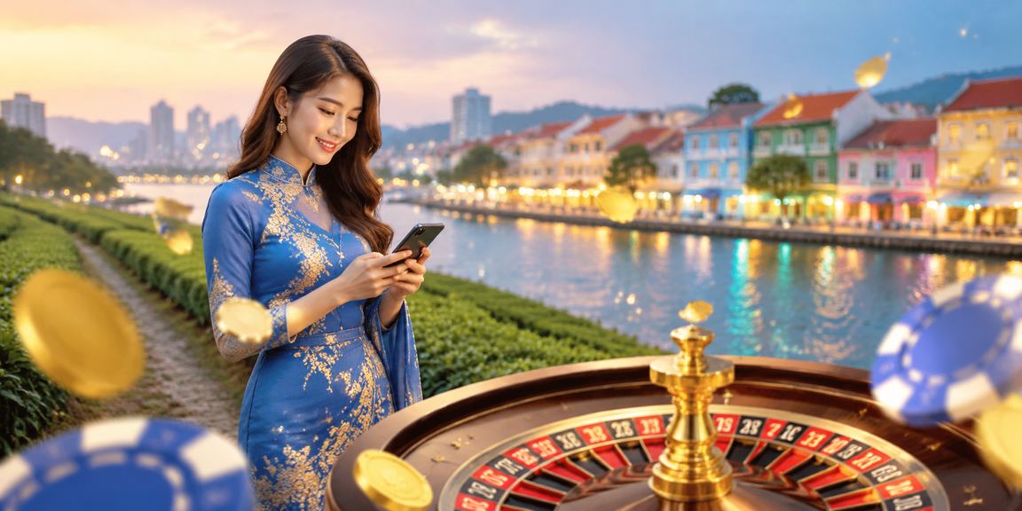 Pemain Pulau Pinang bergaya baju kurung bermain roulette dalam persekitaran kasino dalam talian yang selamat